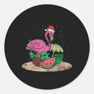 Adesivo Redondo Natal Flamingo Rosa Havaí Verão Tropical Christma