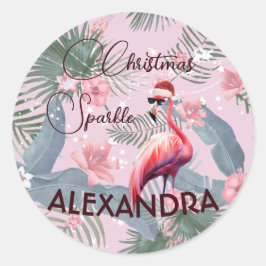 Adesivo Redondo Natal Flamingo Tropical Pessoal