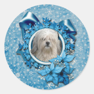 Adesivo Redondo Natal - floco de neve azul - Lowchen