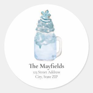 Adesivo Redondo Natal Floco de Neve Azul Milkshake Endereço