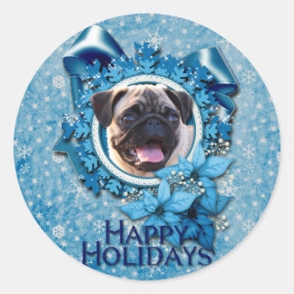 Adesivo Redondo Natal - Floco de Neve Azul - Pug