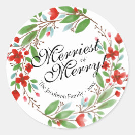 Adesivo Redondo Natal Floral em Aquarela Mais Alegre