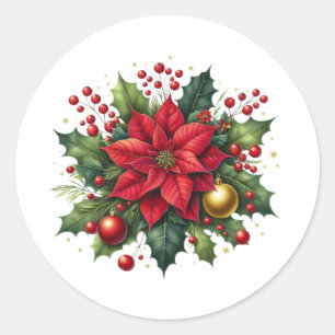 Adesivo Redondo Natal Floral Poinsettia – Festa de Fim de Ano