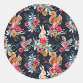 Adesivo Redondo Natal Floresta Animais Madeira Natal