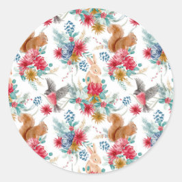 Adesivo Redondo Natal Floresta Animais Madeira Natal