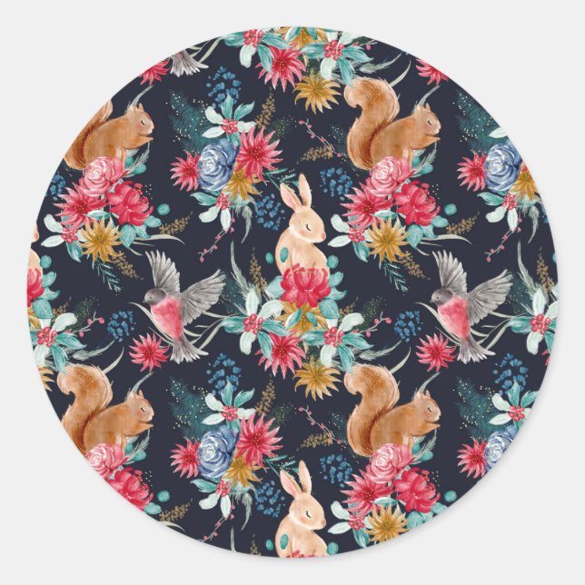 Adesivo Redondo Natal Floresta Animais Natal (Frente)