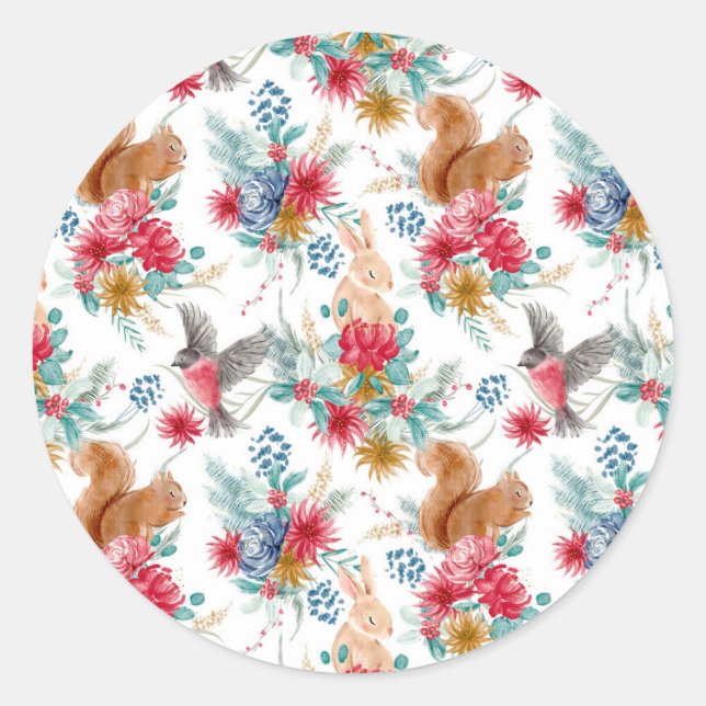 Adesivo Redondo Natal Floresta Animais Natal (Frente)