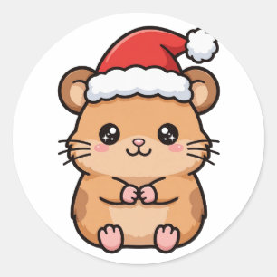 Adesivo Redondo Natal fofo do hamster Papai Noel