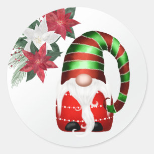 Adesivo Redondo Natal Fofo Vermelho Verde Gnomo Poinsettia