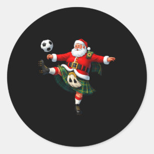 Adesivo Redondo Natal Futebol Papai Noel Engraçado Futebol Festivo
