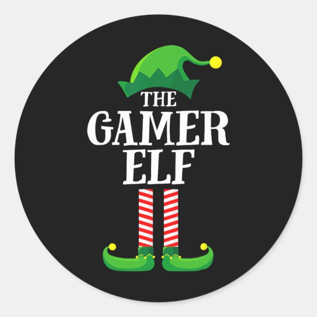 Adesivo Redondo Natal Gamer Elf Mating Family Group Christma (Frente)