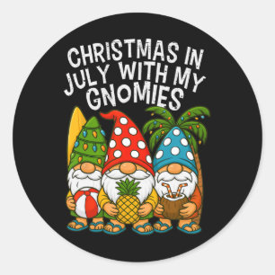 Adesivo Redondo Natal Gnome em Julho Com Minhas Férias de Verão Gn