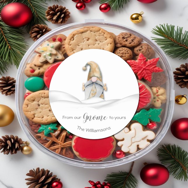 Adesivo Redondo Natal Gnomo (Christmas 'From our Gnome to Yours' 3" Round Stickers personalized with your name)