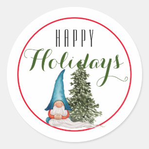 Adesivo Redondo Natal Gnomo Feliz Feriado/ Branco