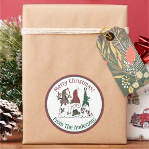Adesivo Redondo Natal Gnomo Papai Noel Elfo Rena Festivo Natal