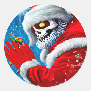 Adesivo Redondo Natal Gótico, Papai Noel, Arte Monstruosa do Esque