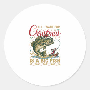 Adesivo Redondo Natal Grande Peixe Robalo Papai Noel Barco Pesca