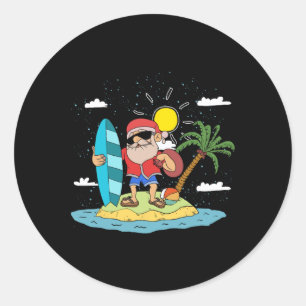 Adesivo Redondo Natal havaiano de verão legal Papai Noel surfando 