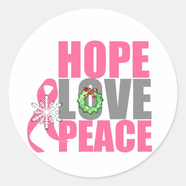 Adesivo Redondo Natal Holiday Hope Love Peace Break Cancer (Frente)
