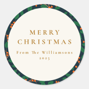 Adesivo Redondo Natal Holly Botanical Greenerescer Personalizado D