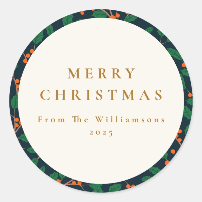 Adesivo Redondo Natal Holly Botanical Greenerescer Personalizado D (Frente)