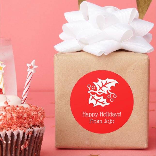 Adesivo Redondo Natal Holly Holiday Red White 4Helen (Festa)