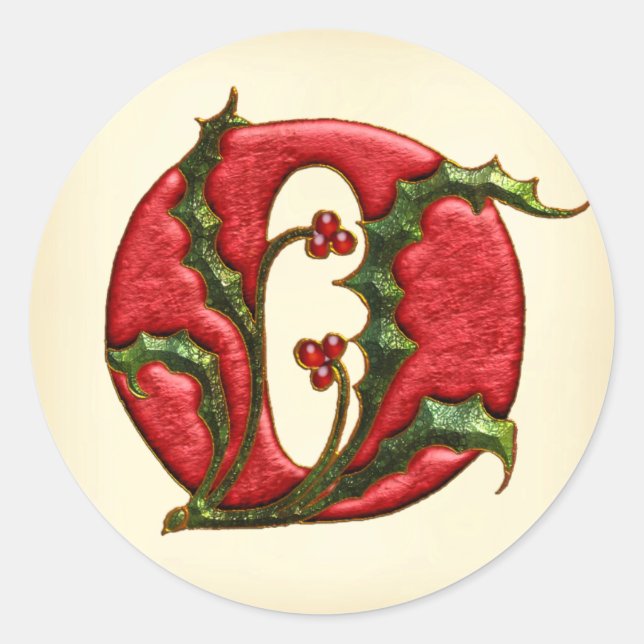 Adesivo Redondo Natal Holly Monograma O Envelope Seals (Frente)