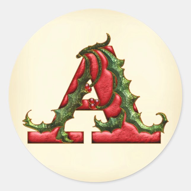 Adesivo Redondo Natal Holly Monograma Um Envelope Selos (Frente)