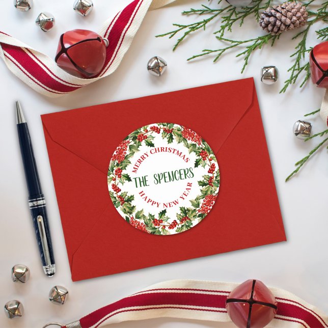 Adesivo Redondo Natal Holly Sai e Berries Feliz Natal (Criador carregado)