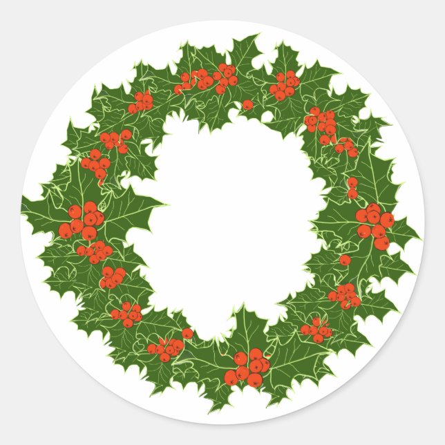 Adesivo Redondo Natal Holly Wreath (Frente)