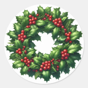 Adesivo Redondo Natal Holly Wreath Stickers