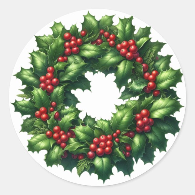 Adesivo Redondo Natal Holly Wreath Stickers (Frente)