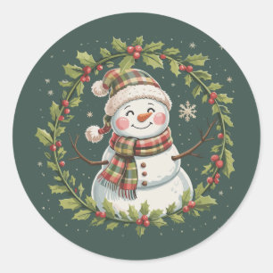 Adesivo Redondo Natal Homem de Neve Fofo Estação de Inverno Feriad