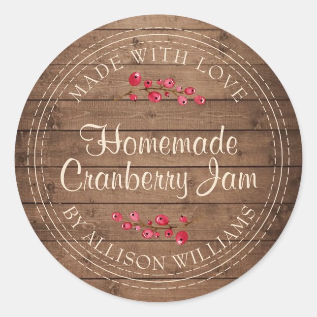 Adesivo Redondo Natal Homemade Cranberry Jam Canning Barn Wood (Frente)