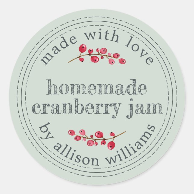 Adesivo Redondo Natal Homemade Cranberry Jam Canning Green (Frente)