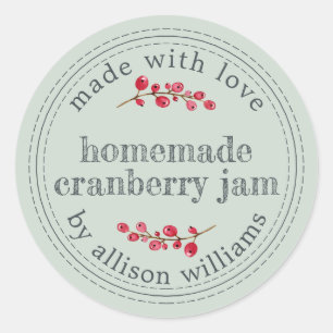 Adesivo Redondo Natal Homemade Cranberry Jam Canning Green
