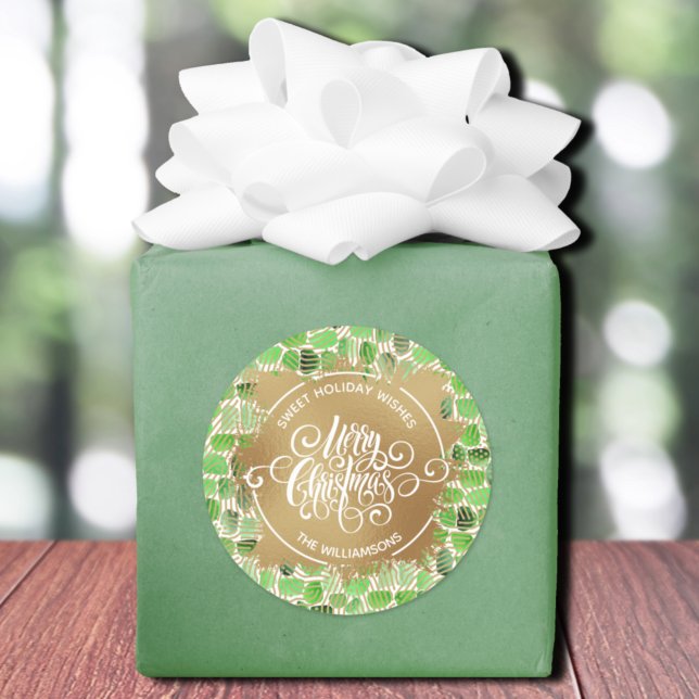 Adesivo Redondo Natal Homemade Holiday Baking (Christmas sweet holiday wishes homemade baking round stickers with green brush stroke pattern)