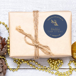 Adesivo Redondo Natal Indigo Botânico Mínimo Feito à Mão