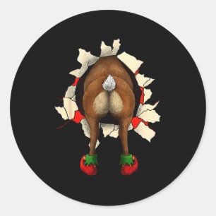 Adesivo Redondo Natal inovador com bunda de rena fofa