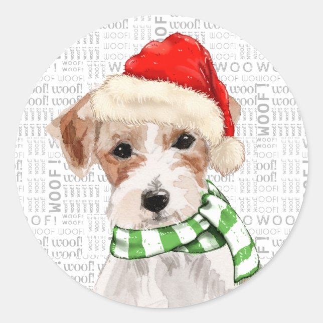 Adesivo Redondo Natal Jack Russell Terrier Dog Santa Hat (Frente)