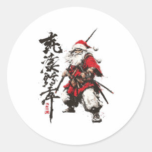 Adesivo Redondo Natal Japonês Samurai Ukiyo-e Christmas
