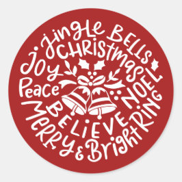 Adesivo Redondo Natal Jingle Bells Paz Joy Feliz Noel Brilhante