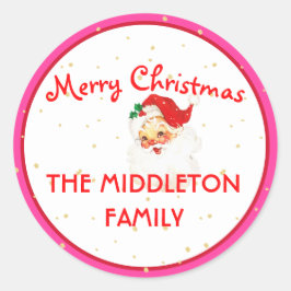 Adesivo Redondo Natal Jolly Santa Claus Divertimento Rosa Feliz