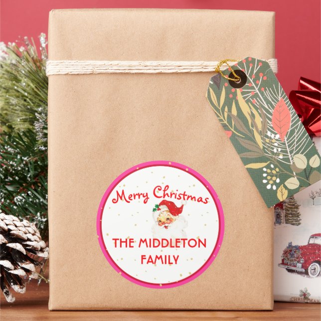 Adesivo Redondo Natal Jolly Santa Claus Divertimento Rosa Feliz (Feriado)