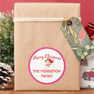 Adesivo Redondo Natal Jolly Santa Claus Divertimento Rosa Feliz