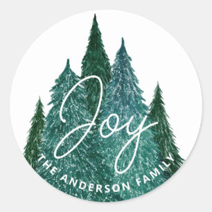 Adesivo Redondo Natal Joy Evergreen Árvore de Pinheiro de Férias