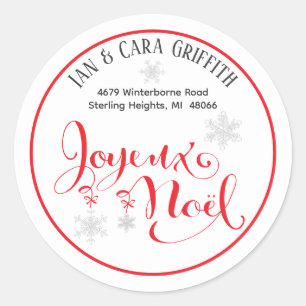 Adesivo Redondo Natal Joyeux Noel Snowflake Red Return Endereço