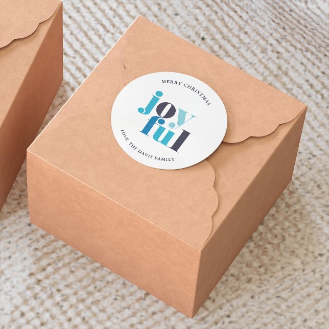 Adesivo Redondo Natal "Joyful" azul de inverno (Criador carregado)