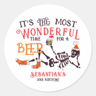Adesivo Redondo Natal julho Skeleton Summer Weer Beer Aniversário