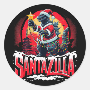 Adesivo Redondo Natal Kaiju Santazilla Monstro Japonês Dinossa